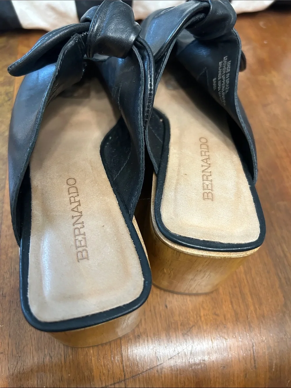 Bernardo Black Leather Platform Knot Mules with Contrast Sole